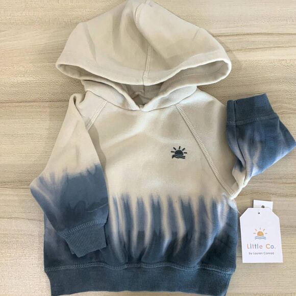 NWT!! Adorable!! Sz NB Cream/Blue Tie Dyed Light Weight Hoodie Organic Cotton - Picture 2 of 7